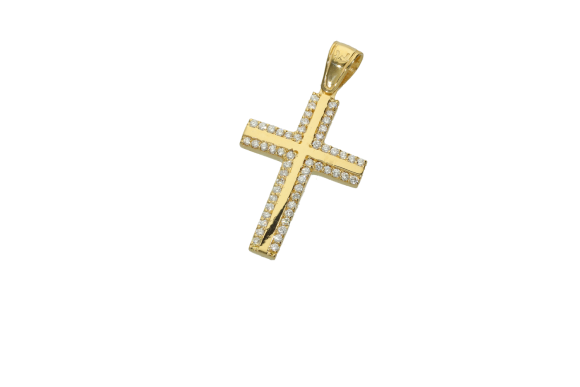 Σταυρός βάπτισης για κορίτσι σε χρυσό 18Κ  Ορθογώνιος λουστρέ σταυρός στο κέντρο και πλαισιωμένος με διαμάντια