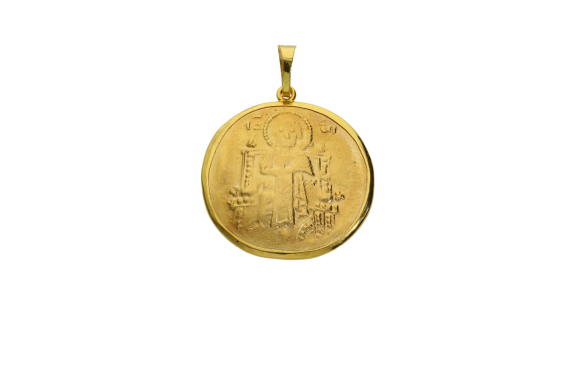 Κωνσταντινάτο σε χρυσό 14Κ μεγάλο με ακανόνιστο πλαίσιο και παντοκράτωρα
