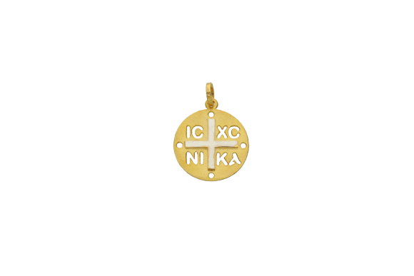 Κωνσταντινάτο σε χρυσό 14Κ πλακέ με ICNIKA και σταυρό από λευκόχρυσο 