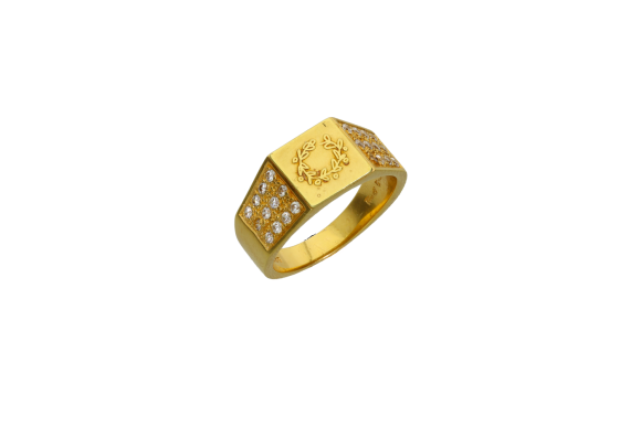 Δαχτυλίδι πολύγωνο σε χρυσό 14Κ με ένα κλαδί ελιάς και ζιργκόν