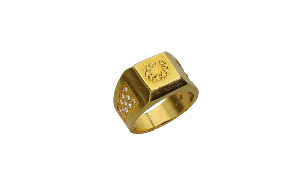 Δαχτυλίδι σε χρυσό 14Κ τετράγωνο με κλαδί ελιάς και ζιργκόν στα πλάγια