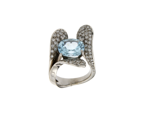 Δαχτυλίδι σε Λευκόχρυσο 18K Πολύπετρο με Διαμάντια και μπλε Τοπάζ