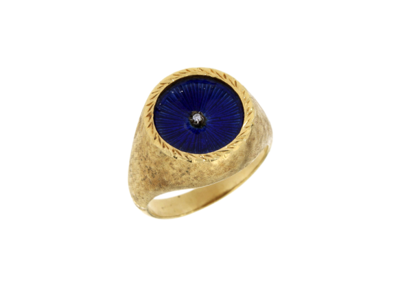 Δαχτυλίδι σε Χρυσό 18K Στρογγυλό με μπλε Σμάλτο και ένα διαμάντι στο κέντρο 