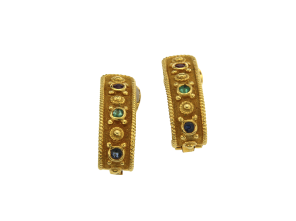 Σκουλαρίκια σε Χρυσό 18K Χειροποίητα με Ρουμπίνια, Σμαράγδια και Ζαφείρια από τη Συλλογή 