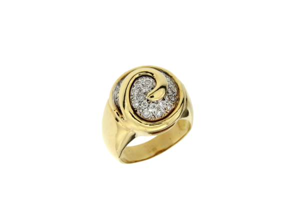 Δαχτυλίδι σε χρυσό 18K, πολύπετρο, στρογγυλό με σπείρα και διαμάντια κοπής μπριγιάν 