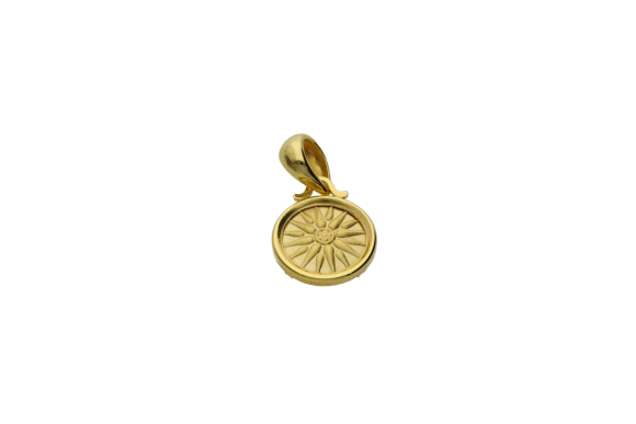 Μενταγιόν σε χρυσό 14Κ απλό γυαλιστερό Στεφάνι Φ12χιλ με Νόμισμα με Ήλιο Βεργίνας εποχής Αλεξάνδρου 