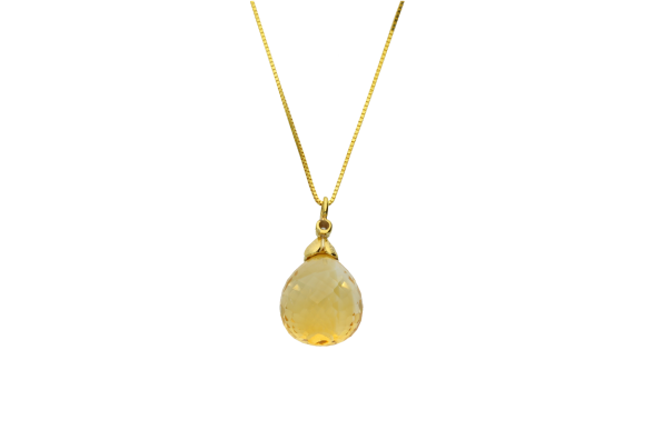 Μενταγιόν σε χρυσό 18Κ Citrine Briollette σε σχήμα σταγόνας με απλό δέσιμο και ένα διαμάντι