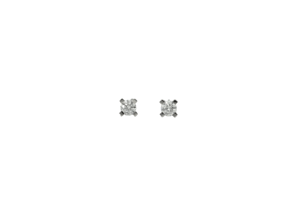 Σκουλαρίκια σε λευκόχρυσο 18Κ μονόπετρα τετράγωνα V με διαμάντια