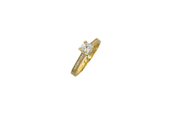 Δαχτυλίδι Χρυσό Κ14 Μονόπετρο V τετραγωνισμένο με ζιργκόν και στα πλαινά
