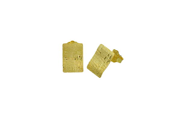 Σκουλαρίκια σε χρυσό 14Κ χειροποίητα ορθογώνιο κυματιστά ματ