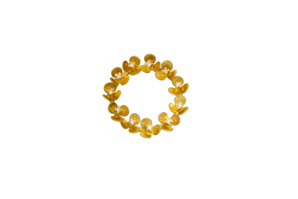 Μενταγιόν χειροποίητο σε χρυσό 14Κ στεφανάκι από λουλούδια με ζιργκόν
