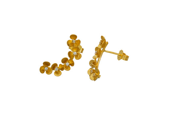 Σκουλαρίκια σε χρυσό 14Κ Λουλουδάκια χειροποίητα με ζιργκόν