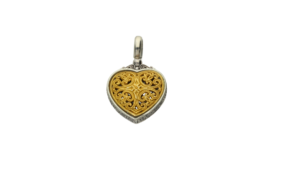 Μενταγιόν σε ασήμι 925° μία  Καρδιά με σχέδια σε βυζαντινό στυλ Gerochristo