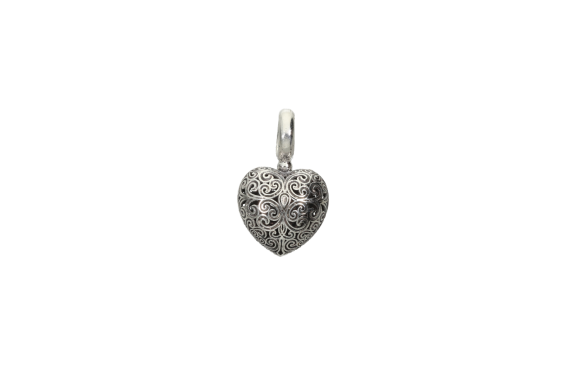 Μενταγιόν σε ασήμι 925°, Καρδιά φουσκωτή μικρή με σχέδια σε βυζαντινό στυλ, συλλογή Gerochristo