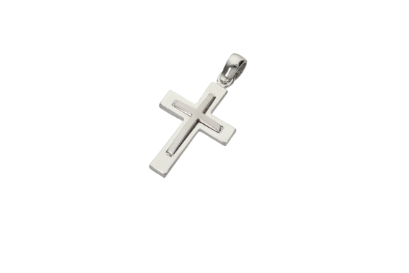 Σταυρός Βάπτισης για αγόρι σε λευκόχρυσο 14Κ λουστέ πλαίσιο με ματ ένθετο σταυρό