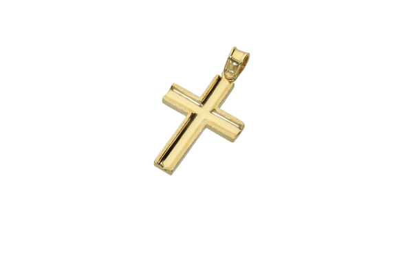 Σταυρός Βάπτισης για αγόρι σε δίχρωμο χρυσό 14Κ ματ πλαίσιο με λουστρέ εσοχή