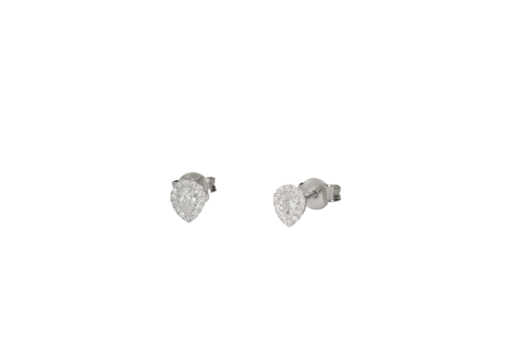 Σκουλαρίκια σε λευκόχρυσο 18Κ Ροζέτα σε σχήμα σταγόνας με διαμάντια