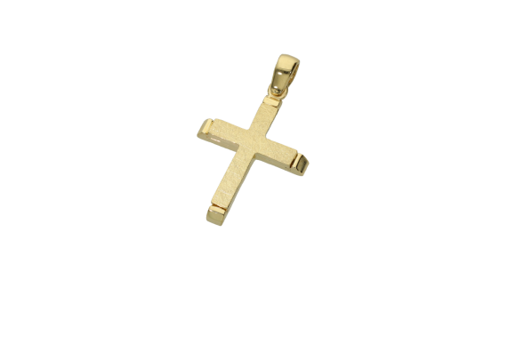 Σταυρός Βάπτισης για αγόρι σε χρυσό 14Κ λουστέ άκρα και ζαγρέ στο κέντρο