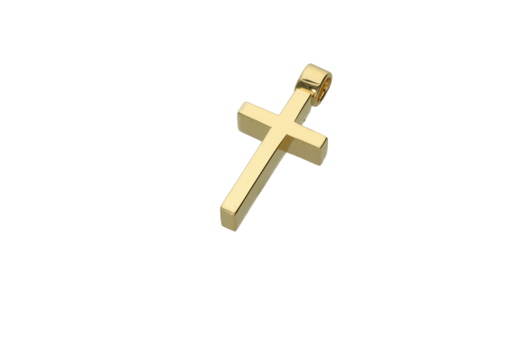 Σταυρός Βάπτισης για αγόρι σε χρυσό 14Κ, χειροποίητος στενός με υψηλό προφίλ και στρογγυλό κρίκο