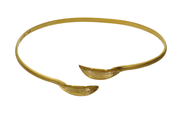 Βραχιόλι σε χρυσό 14Κ χειροπέδα χειροποίητη με 2 φυλλαράκια ελιάς