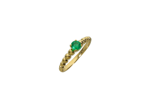 Δαχτυλίδι σε χρυσό 14Κ ντεγκραντέ μπιλίτσες και στο κέντρο ένα σμαράγδι
