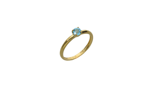Δαχτυλίδι σε χρυσό 14Κ γυαλιστερή πομπέ γάμπα με μπλε τοπάζ