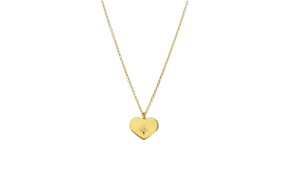 Κολιέ σε χρυσό 14Κ μία καρδιά με ένα διαμαντάκι στο κέντρο