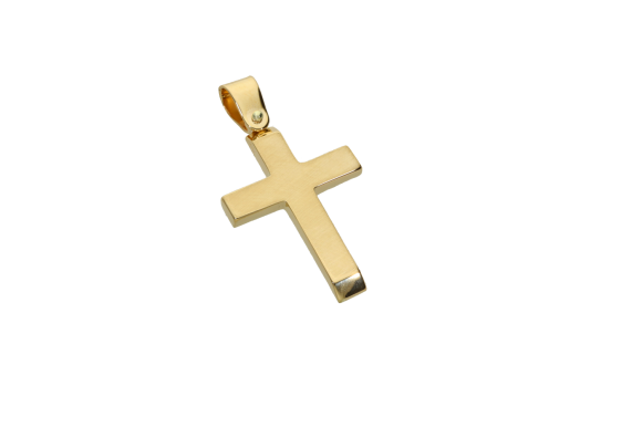 Σταυρός Βάπτισης για αγόρι σε χρυσό 14Κ ορθογώνιος κλασικός με παρτή άκρη πάνω κάτω