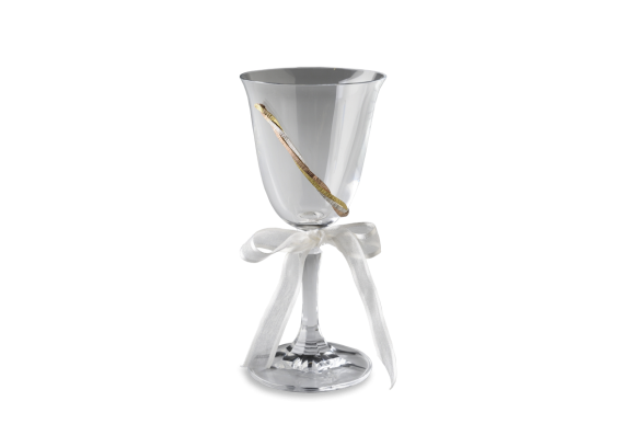 Ποτήρι γάμου σε Ασήμι 1000° με χειροποίητο γραμμωτό, τριπλό και τρίχρωμο σχέδιο.