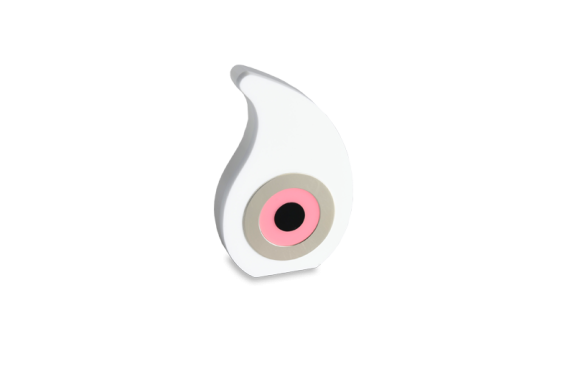 Διακοσμητικό γούρι σε ορείχαλκο λαχούρι ροζ μάτι από λευκό πλέξι γκλας μικρό με δακτύλιο