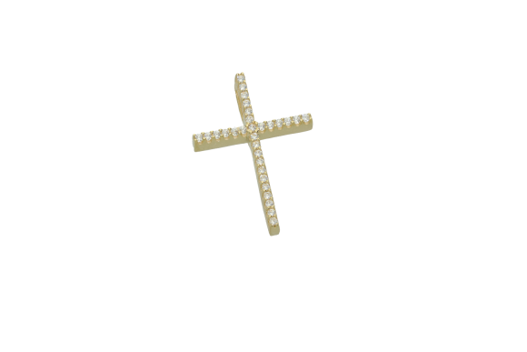 Σταυρός Βάπτισης για κορίτσι σε χρυσό 14Κ ορθογώνιος λεπτός με ζιργκόν
