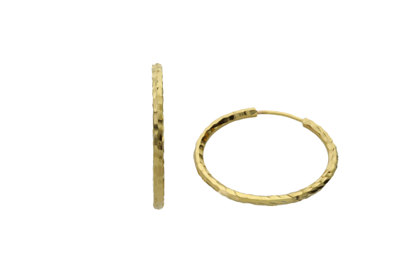 Σκουλαρίκια σε χρυσό 14Κ στρογγυλοί με επιφάνεια σαν σφυρήλατη