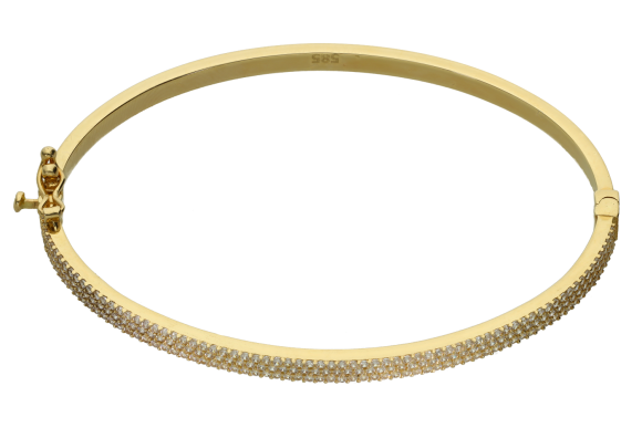 Βραχιόλι σε χρυσό 14Κ χειροπέδα οβαλ με τετραγωνισμένη επιφάνεια και ζιργκόν