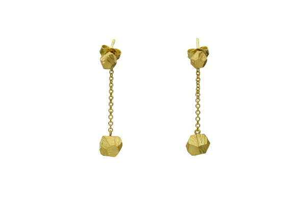 Σκουλαρίκια σε Χρυσό 14Κ χειροποίητα κρεμαστά βραχάκια με αλυσιδα