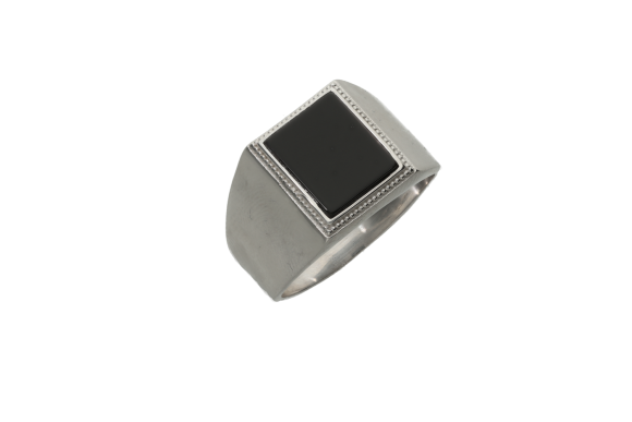 Δαχτυλίδι σε ασήμι 925° με τετράγωνη μαύρη πέτρα 12 χ 12 χιλιοστά