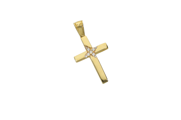 Σταυρός Βάπτισης για κορίτσι σε χρυσό 14Κ με ζιργκόν στο κέντρο