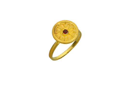 Δαχτυλίδι Βυζαντινό σε χρυσό 14Κ κοίλο με γρανάδα