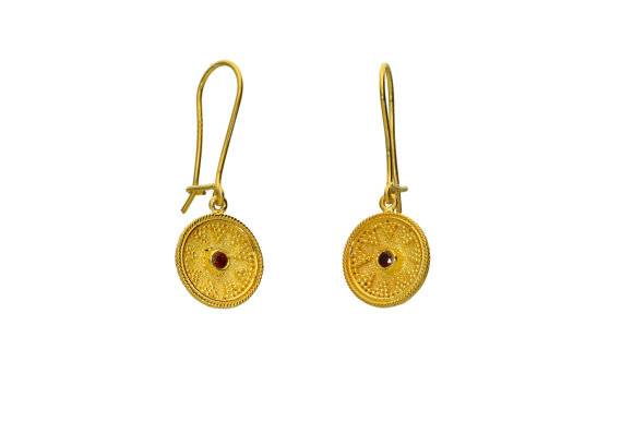 Σκουλαρίκια βυζαντινά σε χρυσό 14Κ κοίλα με γρανάδες