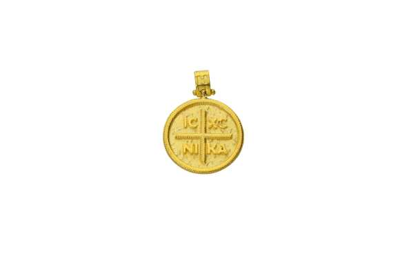 Κωνσταντινάτο σε χρυσό 14Κ στρογγυλό με ανάγλυφο ΙΝΚΑ