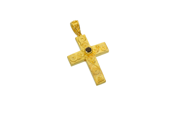 Σταυρός Βάπτισης για κορίτσι σε χρυσό 14Κ ορθογώνιος βυζαντινός με τουρμαλίνη