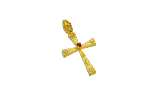 Σταυρός Βάπτισης για κορίτσι σε χρυσό 14Κ ορθογώνιος βυζαντινός με γρανάδα