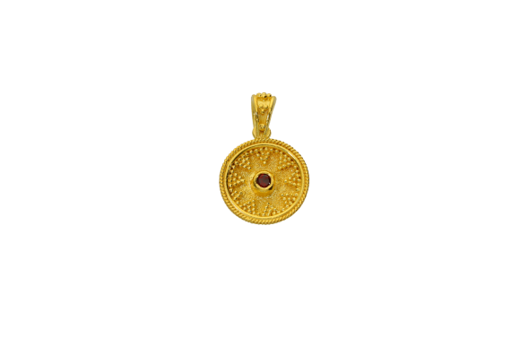 Μενταγιόν σε χρυσό 14Κ βυζαντινό στρόγγυλο με γρανάδα