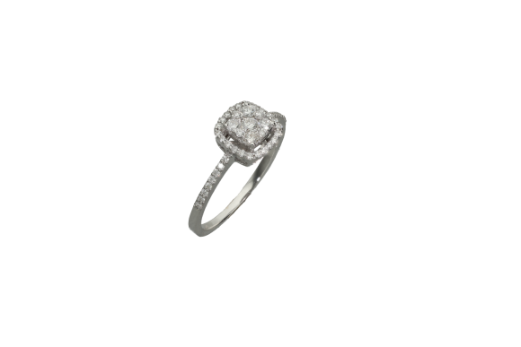 Δαχτυλίδι σε λευκόχρυσο 18Κ μονόπετρο-Ροζέτα φέρει διαμάντια με αόρατο κάρφωμα
