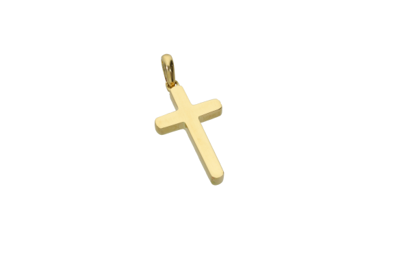 Σταυρός Βάπτισης για αγόρι σε χρυσό 14Κ κλασσικός, καρέ  με στρογγυλεμένες άκρες και εξωτερικό κρίκο, γυαλιστερρός.