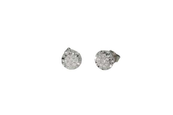 Σκουλαρίκια σε λευκόχρυσο 18Κ στρογγυλή Ροζέτα με διαμάντια invisible