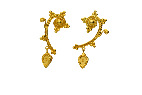 Σκουλαρίκια σε χρυσό 18Κ χειροποίητο ελικοειδές με κοκκίδωση 