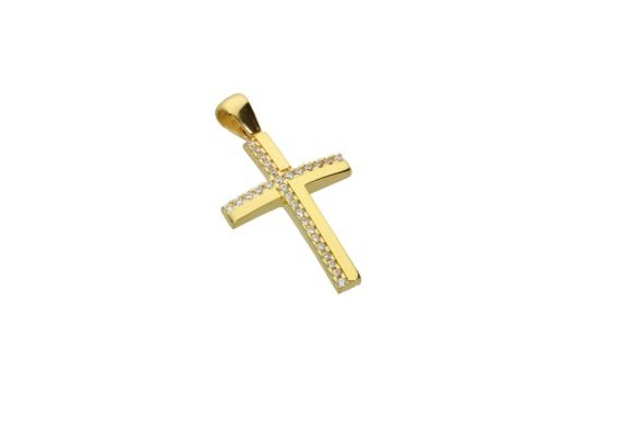 Σταυρός Βάπτισης για κορίτσι σε χρυσό 14Κ με παράκεντρο σταυρό από ζιργκόν