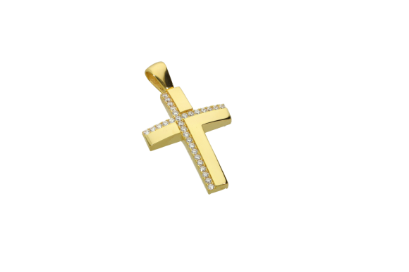 Σταυρός Βάπτισης για κορίτσι σε χρυσό 14Κ με ζιργκόν που σχηματίζουν ένα σταυρό