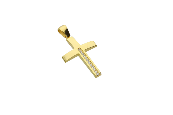 Σταυρός Βάπτισης για κορίτσι σε χρυσό 14Κ με ζιργκόν στο κάτω μέρος του σταρού 