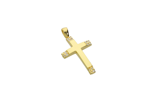Σταυρός Βάπτισης για κορίτσι σε χρυσό 14Κ με ζιργκόν στις άκρες του σταρού 